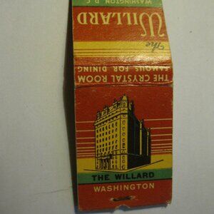 Front Strike Matchbook: Willard Hotel, Washington DC- missing 1 match